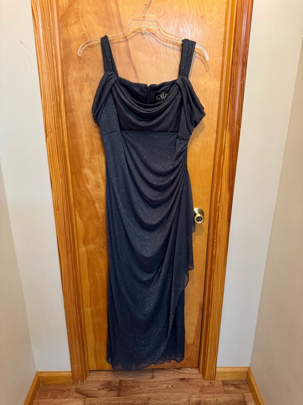 Alex Evenings Charcoal Sparkle Draped Evening Dress